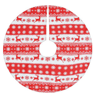Christmas Pattern with Reindeer and Snowflakes Brushed Polyester Tree Skirt