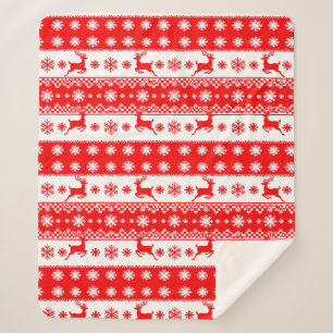 Christmas Pattern with Reindeer and Snowflakes Sherpa Blanket