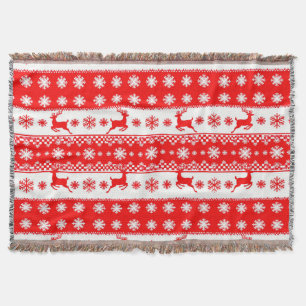 Christmas Pattern with Reindeer and Snowflakes Throw Blanket