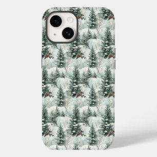 Christmas Pattern with Snowy Forest and Pine trees iPhone 14 Case