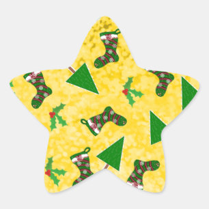 Christmas Pattern Yellow Classic Round Sticker
