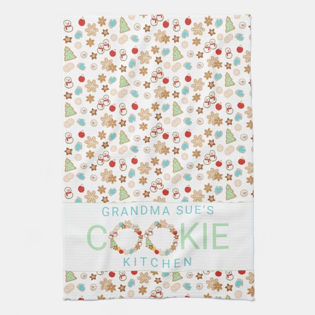 Christmas Patterned Grandma's Cookie Kitchen Tea Towel (Vertical)