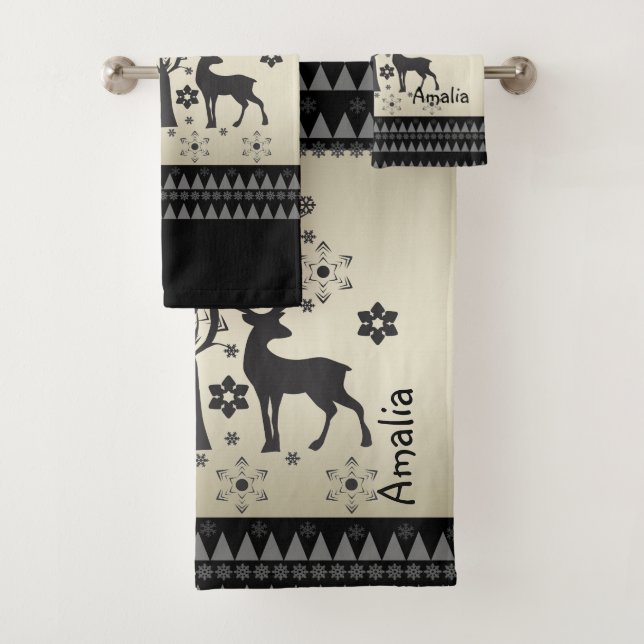Christmas patterns bath towel set (Insitu)