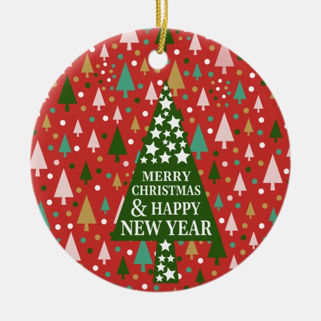 Christmas Patterns - landscape of colourful trees Ceramic Tree Decoration (Front)