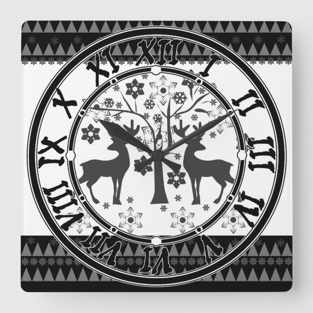 Christmas patterns square wall clock (Front)