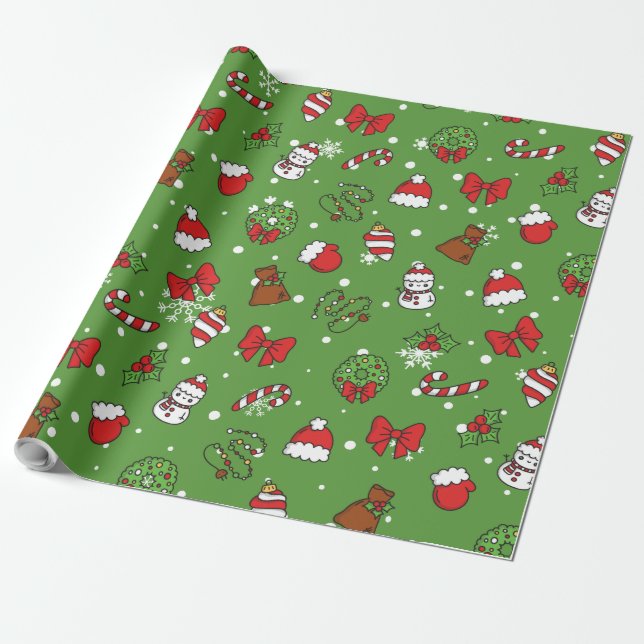 Christmas Patterns Wrapping Paper (Unrolled)