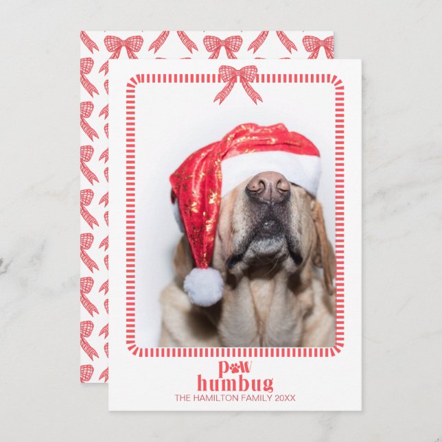 Christmas Paw Humbug Pet Photo Coquette Holiday Card (Front/Back)