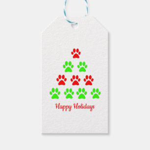Christmas paw pet tree design pattern green red  g gift tags