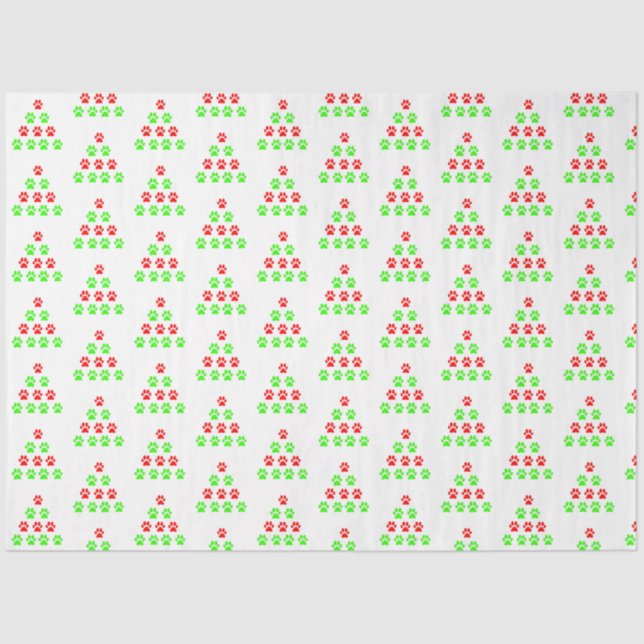 Christmas paw pet tree design pattern green red   tissue paper (Front)