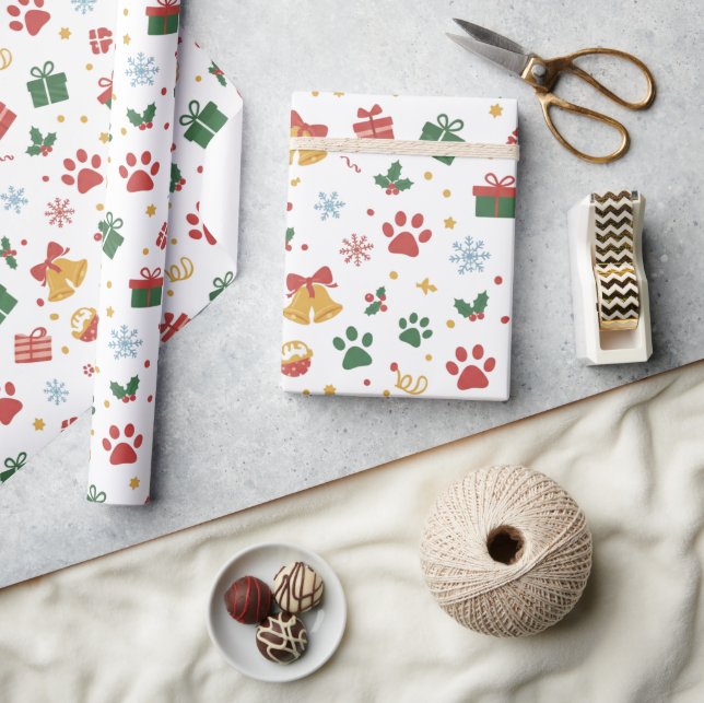 Christmas Paw Prints & Gifts Wrapping Paper (Crafts)