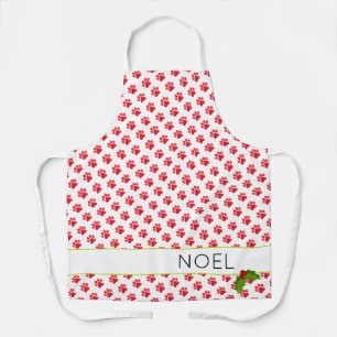 Christmas Paw Prints Holly Name Holiday Fun Apron