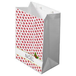 Christmas Paw Prints Holly Name Holiday Fun Medium Gift Bag