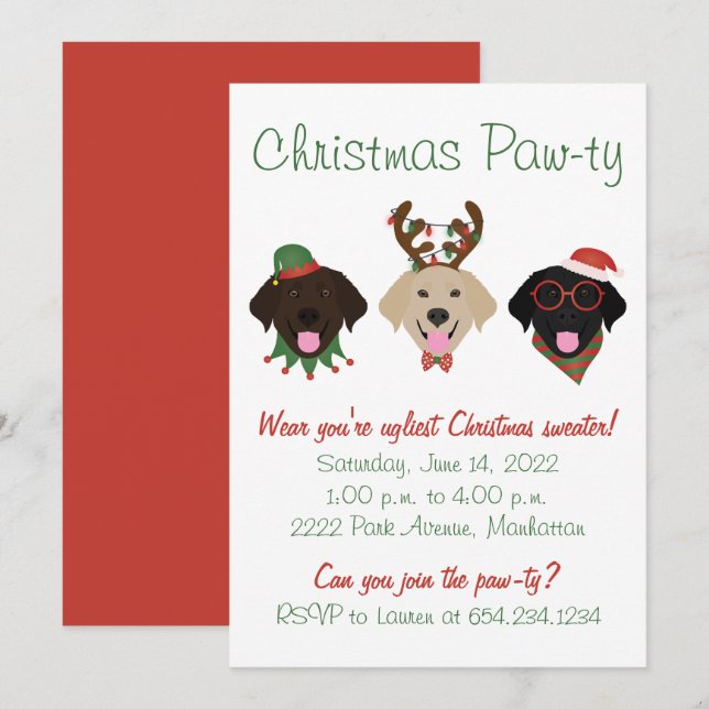 Christmas Pawty Labrador Retriever Dogs Invitation (Front/Back)