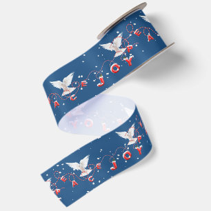Christmas Peace and Joy White Doves in Snowflakes Satin Ribbon