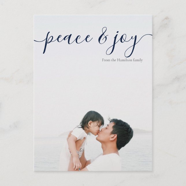 Christmas Peace And Typography Photo (blue back) Postcard (Front)