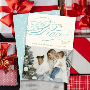 Christmas Peace Calligraphy Foliage Classic Photo Holiday Card