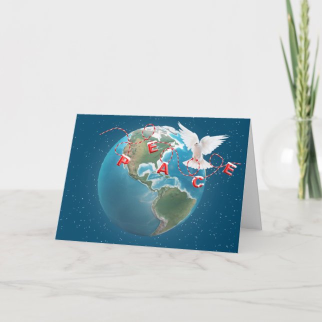 Christmas Peace Dove on World Globe  Card (Front)