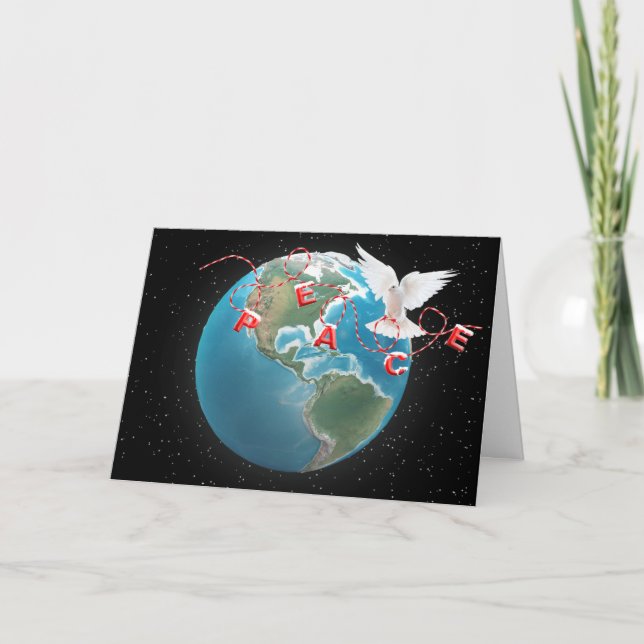 Christmas Peace Dove on World Globe   Card (Front)