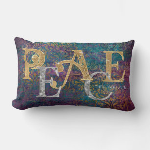 Christmas Peace Gold n Silver Peacock Colours Phot Lumbar Cushion