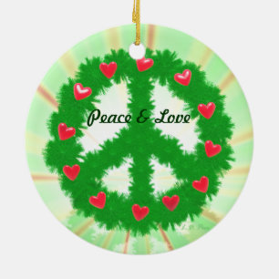 Christmas Peace Hearts Wreath Ceramic Tree Decoration