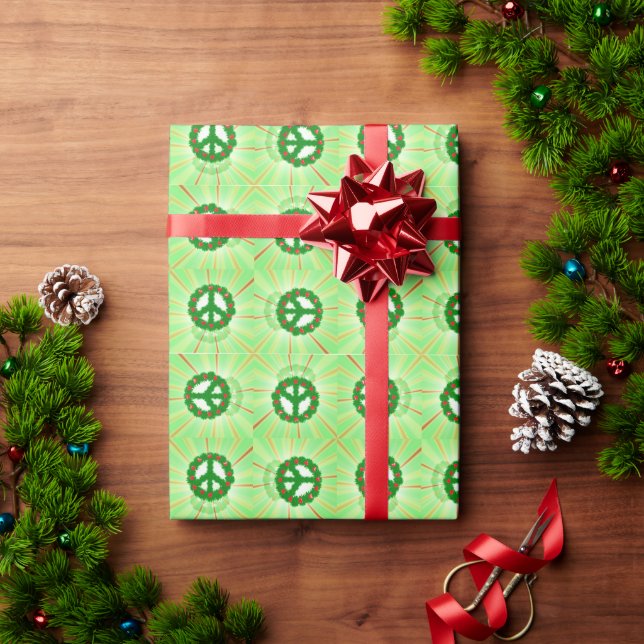 Christmas Peace Hearts Wreath Wrapping Paper (Holiday Gift)