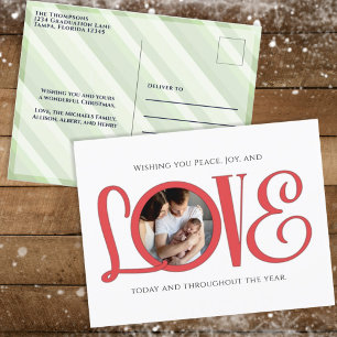 Christmas Peace Joy and Love Cute Modern Photo  Holiday Postcard