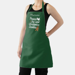 Christmas peace joy cookies quote name green apron
