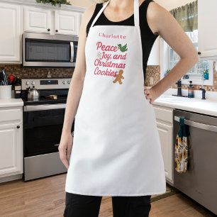 Christmas peace joy cookies quote name red apron