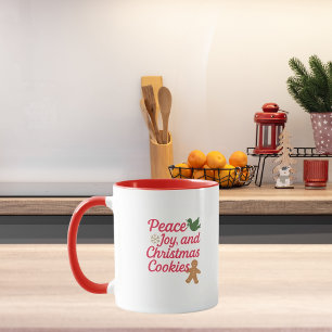 Christmas peace joy cookies quote red mug