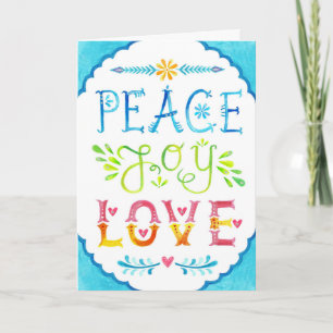Christmas Peace Joy Love in Watercolor Typography Card