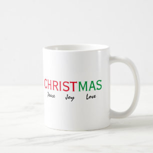 CHRISTMAS PEACE JOY LOVE TYPOGRAPHY COFFEE MUG