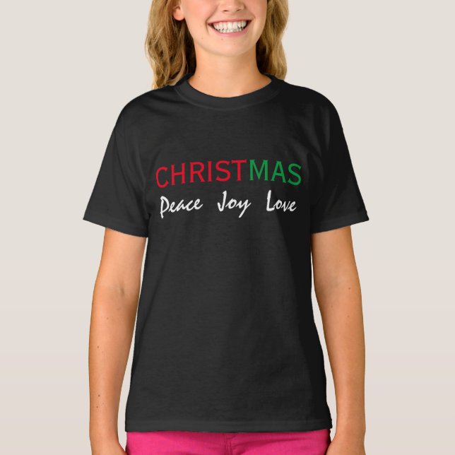CHRISTMAS PEACE JOY LOVE TYPOGRAPHY T-Shirt (Front)