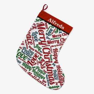 Christmas Peace Love and Joy Personalise Large Christmas Stocking