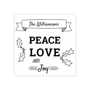 Christmas Peace Love and Joy Personalised Rubber Stamp