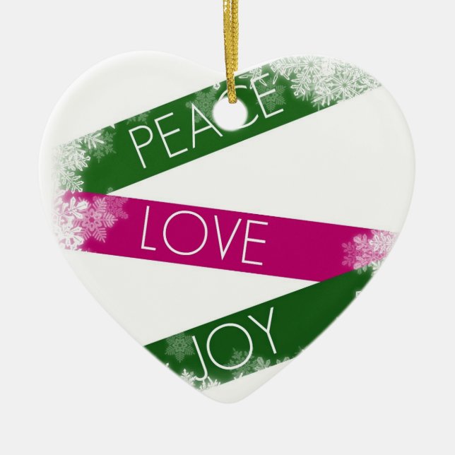 Christmas Peace, Love, Joy  Heart Ornament (Front)