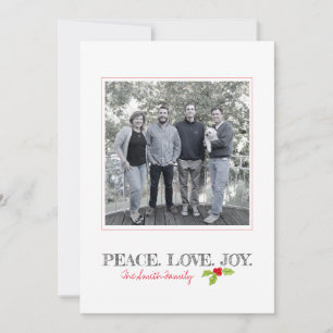 Christmas Peace Love Joy Holly Family Name Photo Holiday Card