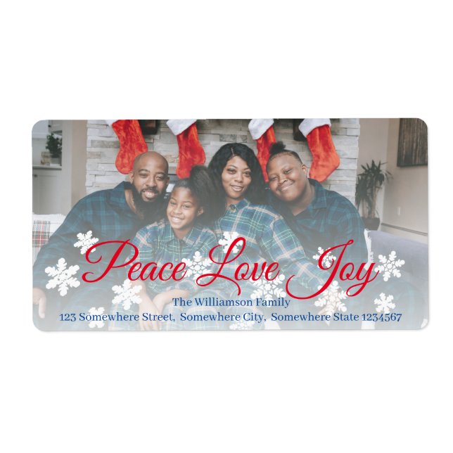Christmas Peace Love Joy Red Script Your Photo (Front)