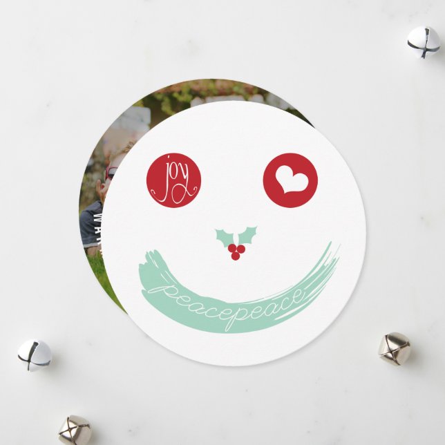 Christmas Peace Love Joy Whimsy Funny Face Photo Holiday Card (Front/Back In Situ)