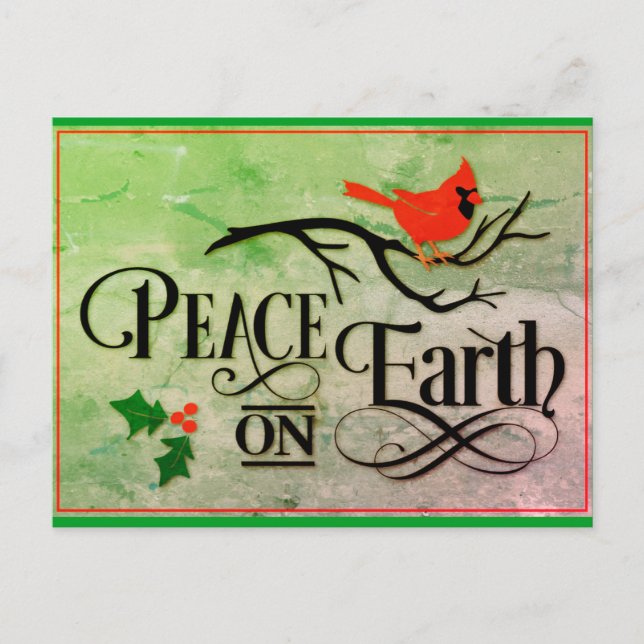 Christmas Peace on Earth Cardinal Watercolor Postcard (Front)