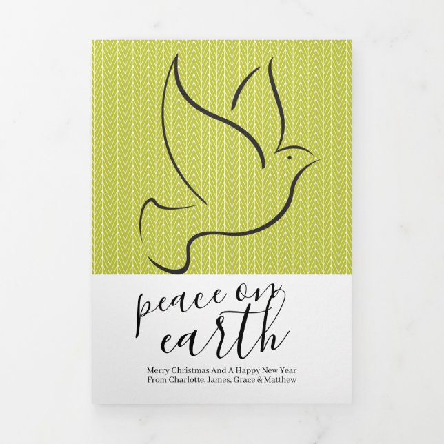 Christmas Peace on Earth Dove Personalised Tri-Fold Holiday Card (Cover)