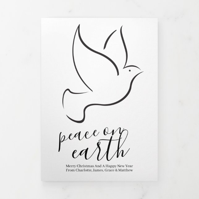 Christmas Peace on Earth Dove Personalised Tri-Fold Holiday Card (Cover)