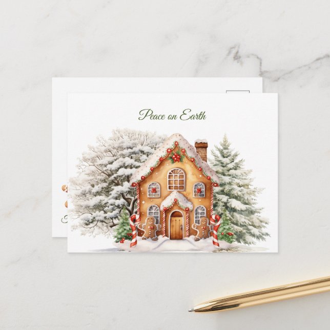 Christmas Peace on Earth Gingerbread House Postcard (Front/Back In Situ)