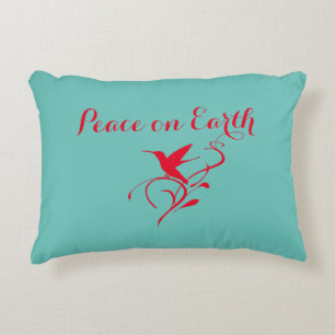 Christmas Peace on Earth Hummingbird Red & Teal Decorative Cushion