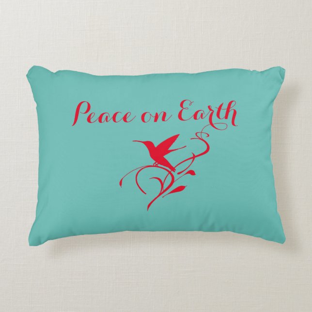 Christmas Peace on Earth Hummingbird Red & Teal Decorative Cushion (Front)