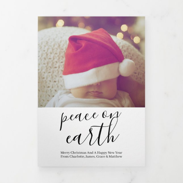 Christmas Peace on Earth Personalised Tri-Fold Holiday Card (Cover)