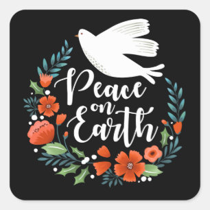 Christmas Peace on Earth Script Square Sticker