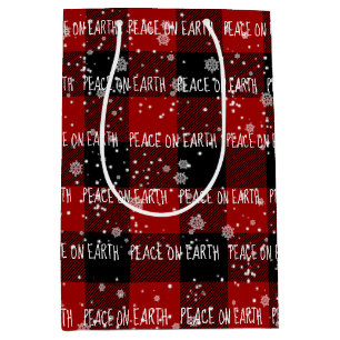 Christmas PEACE ON EARTH Text In Snowflakes Medium Gift Bag