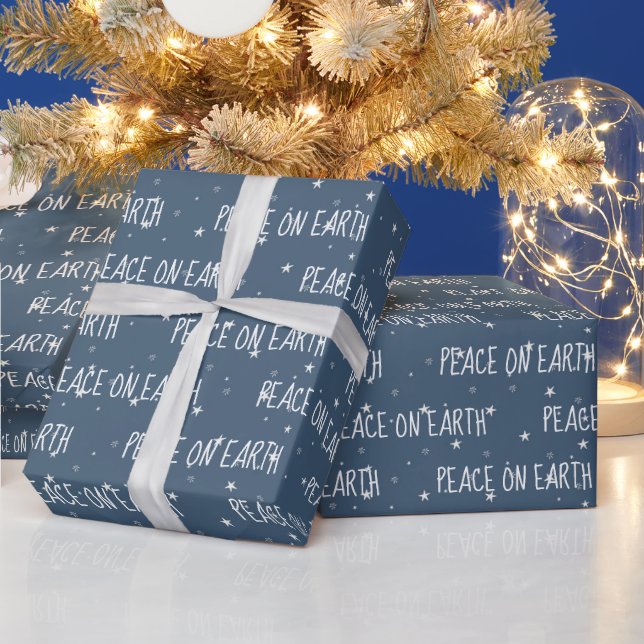 Christmas PEACE ON EARTh Text On Stars Wrapping Paper (Holidays)