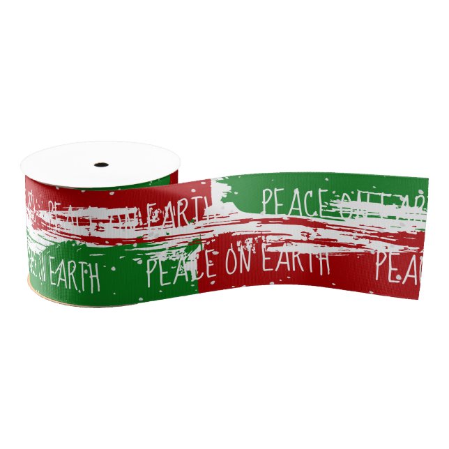 Christmas PEACE ON EARTH Text With Snowflakes Grosgrain Ribbon (Spool)