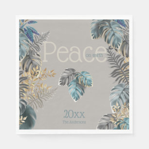 Christmas Peace on Earth Tropical Blue Foliage Napkin